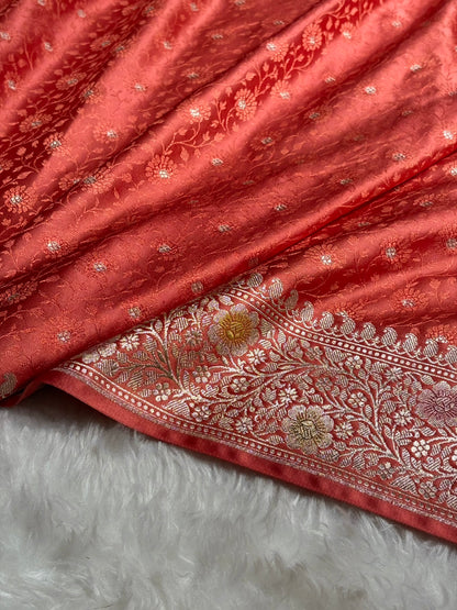 Strawberry Shades Booti Minakari Tanchoi Mashru Silk Saree MS49