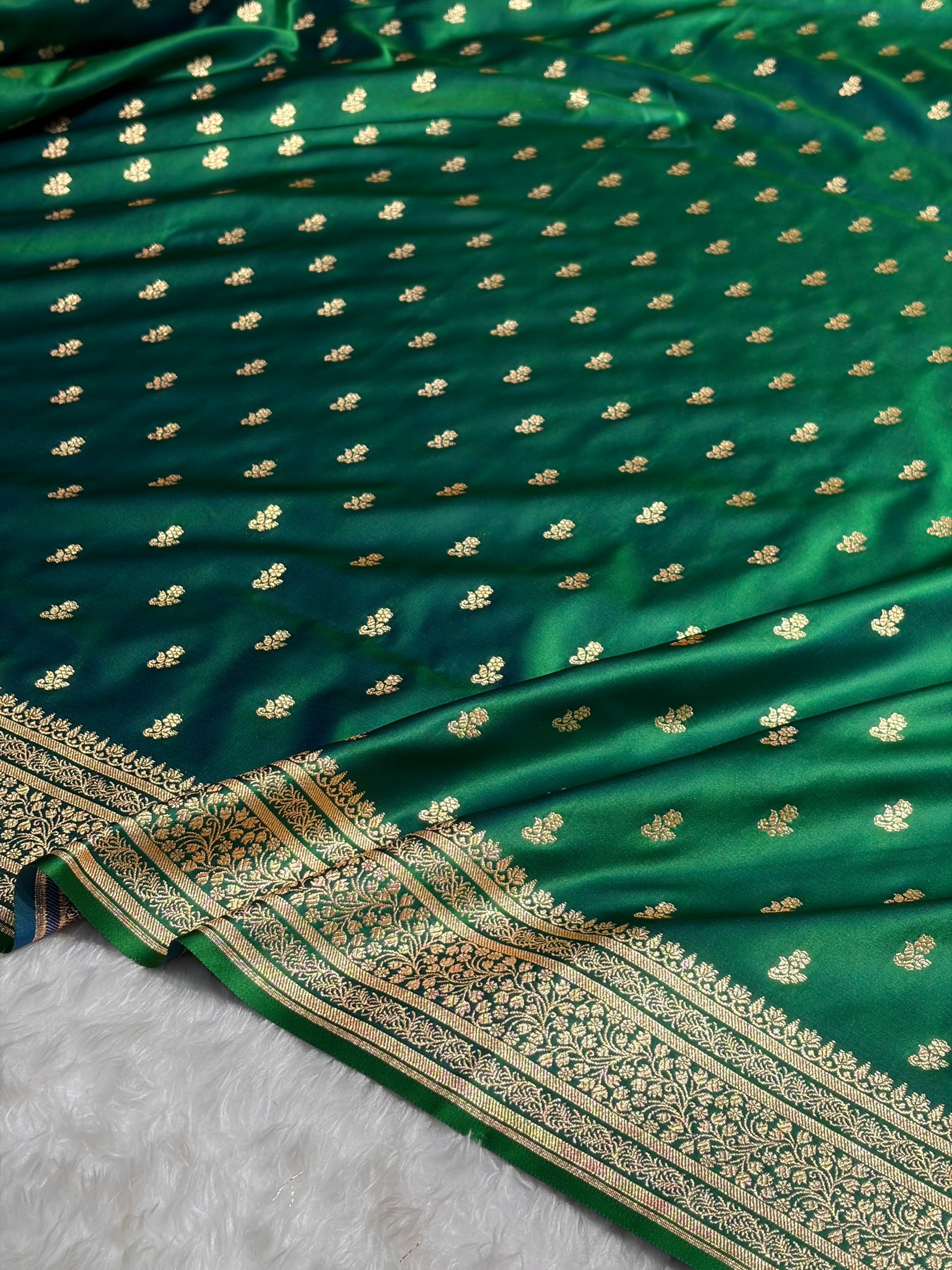 Banarasi Satin Katan Saree in Cross Green Shades SK89