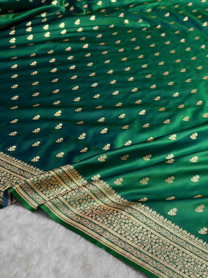 Banarasi Satin Katan Saree in Cross Green Shades SK89