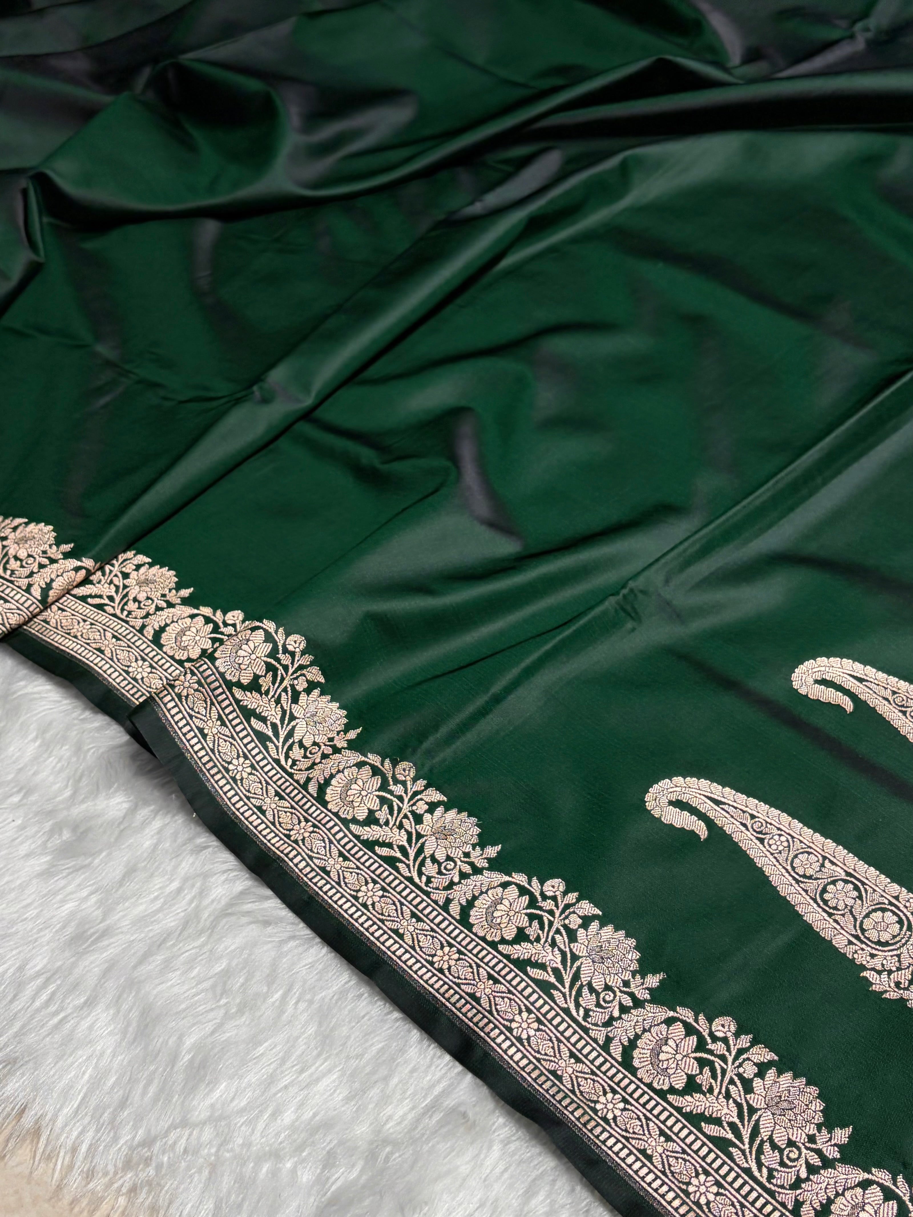 Bottle Green Boota With Floral Border Mashru Silk Saree MSM-94