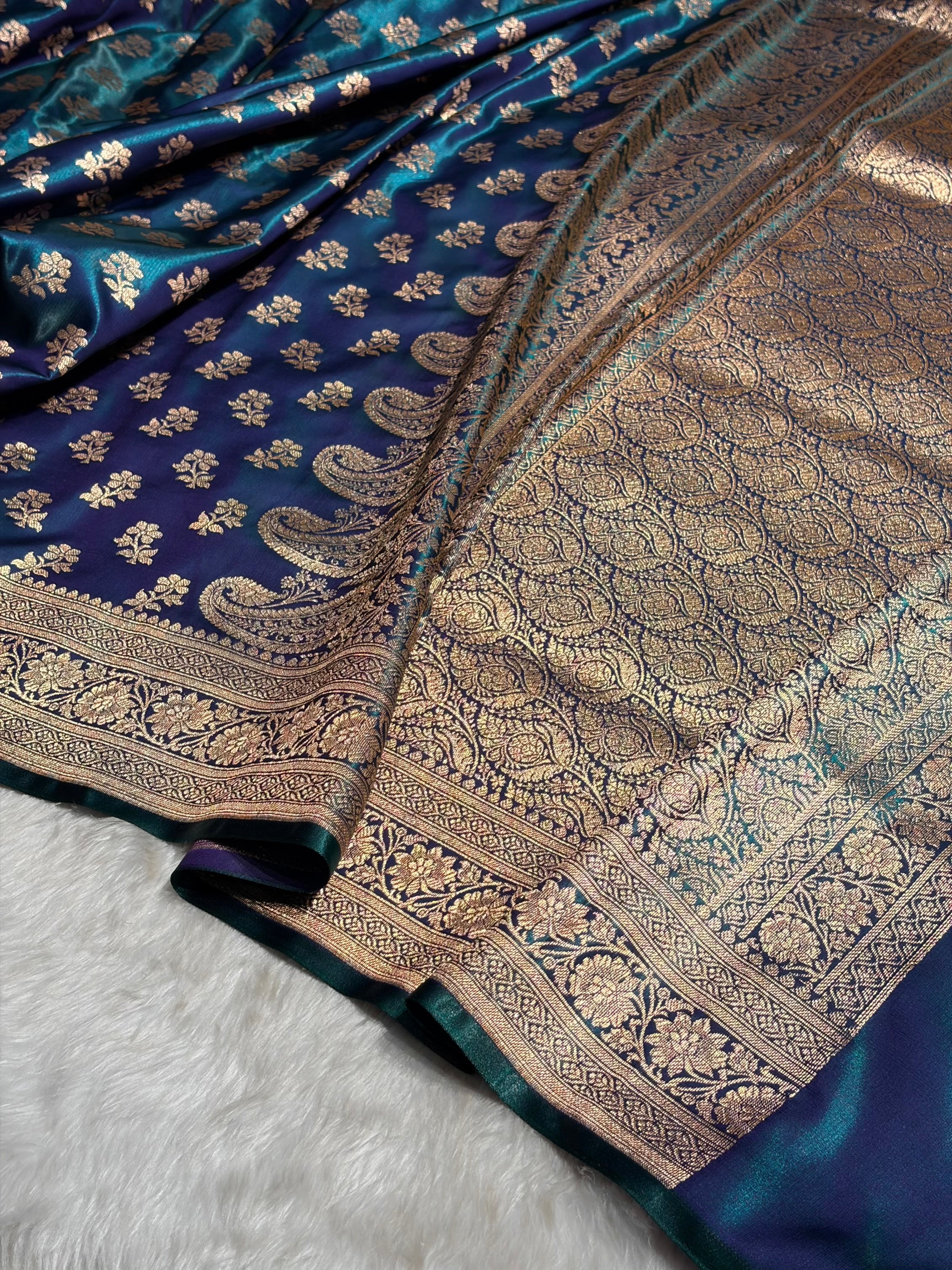 Peacock Shades Banarasi Satin Silk Saree SS34