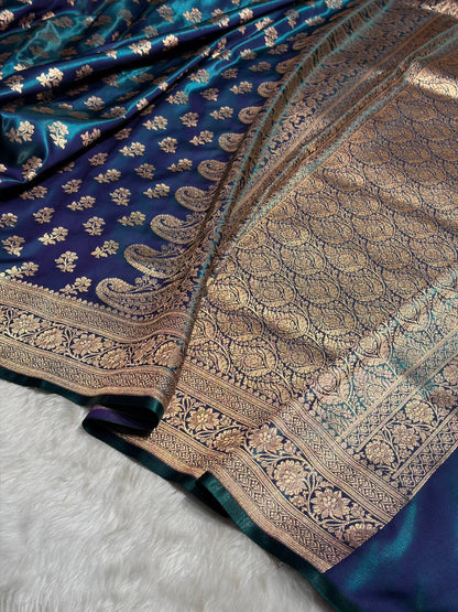 Peacock Shades Banarasi Satin Silk Saree SS34