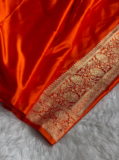 Banarasi Satin Katan Saree With Boota in Fanta Orange Shades SK108