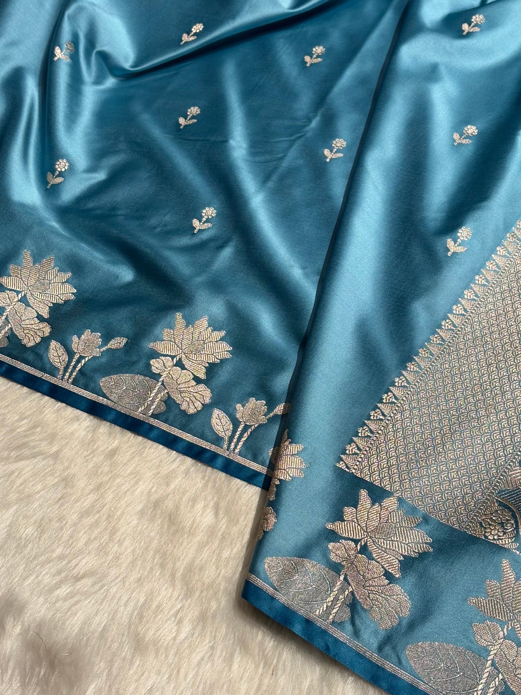 Sky Blue Booti Motif Mashru Silk Saree MS11