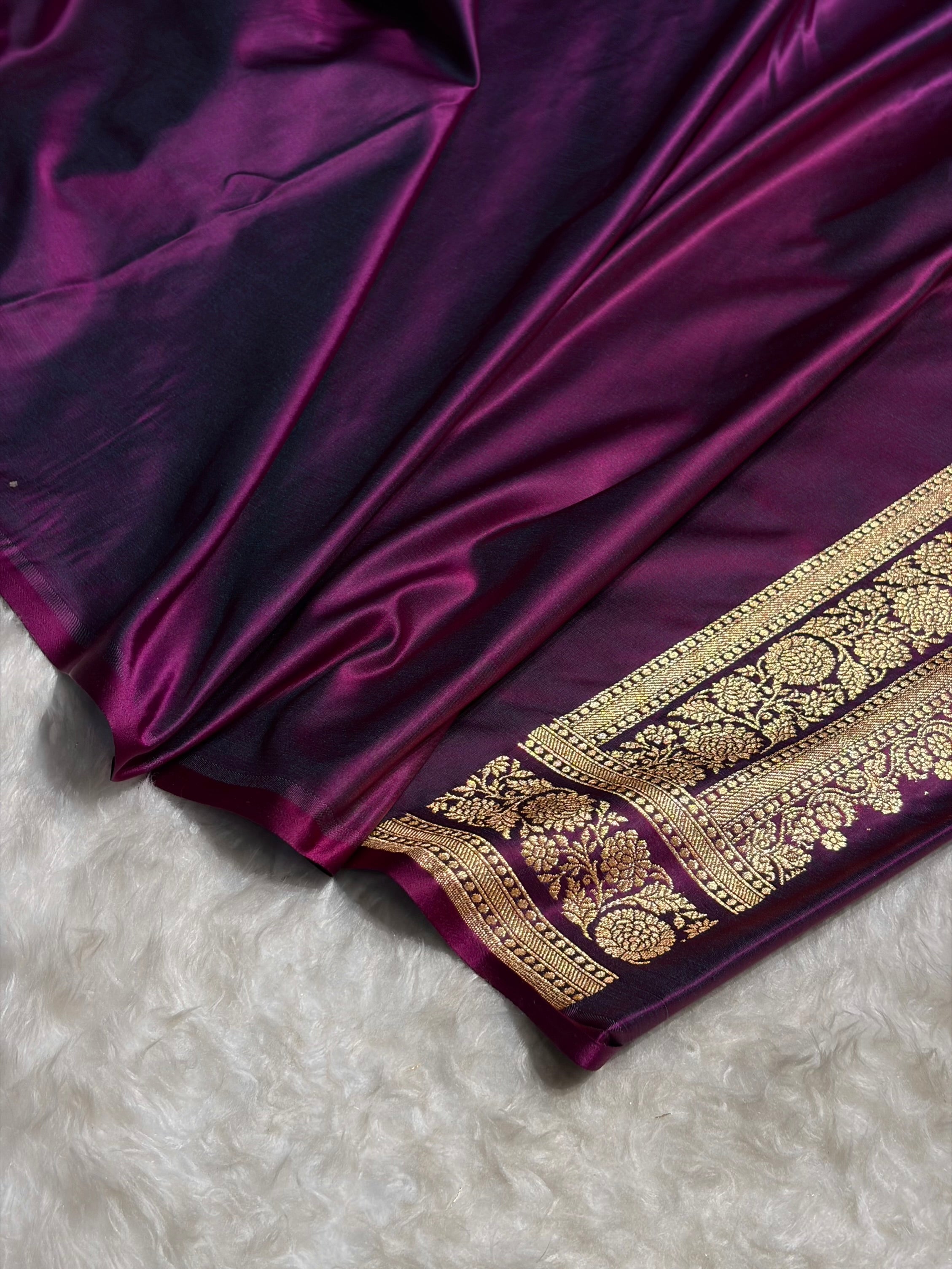 Banarasi Satin Katan Saree in Wine Shades SK91