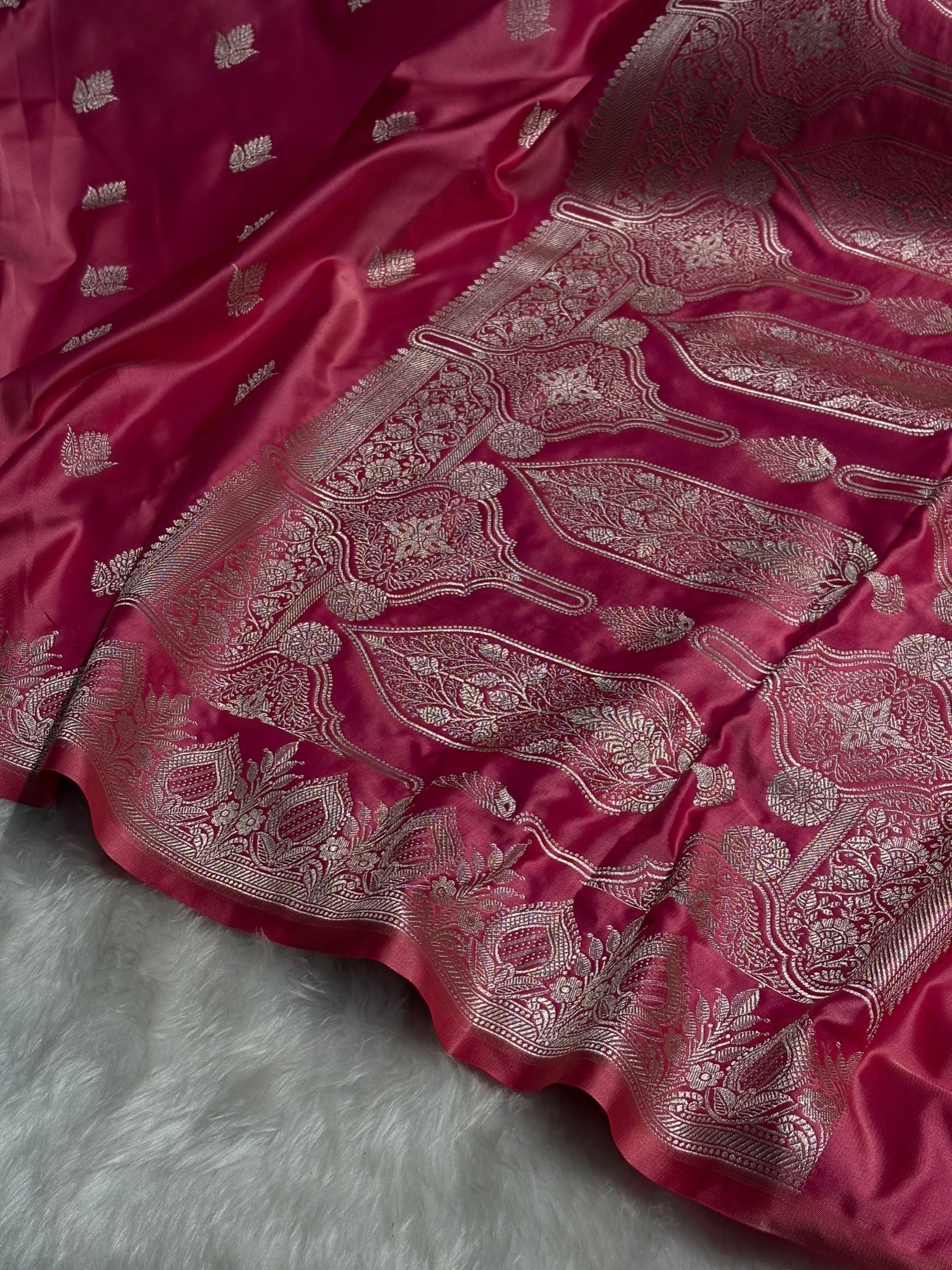 Pink Floral Boota With Floral Border Mashru Silk Saree MSM-80