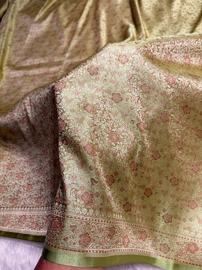 Pista Jamawar Tanchoi Katan Silk Saree SKTM-14