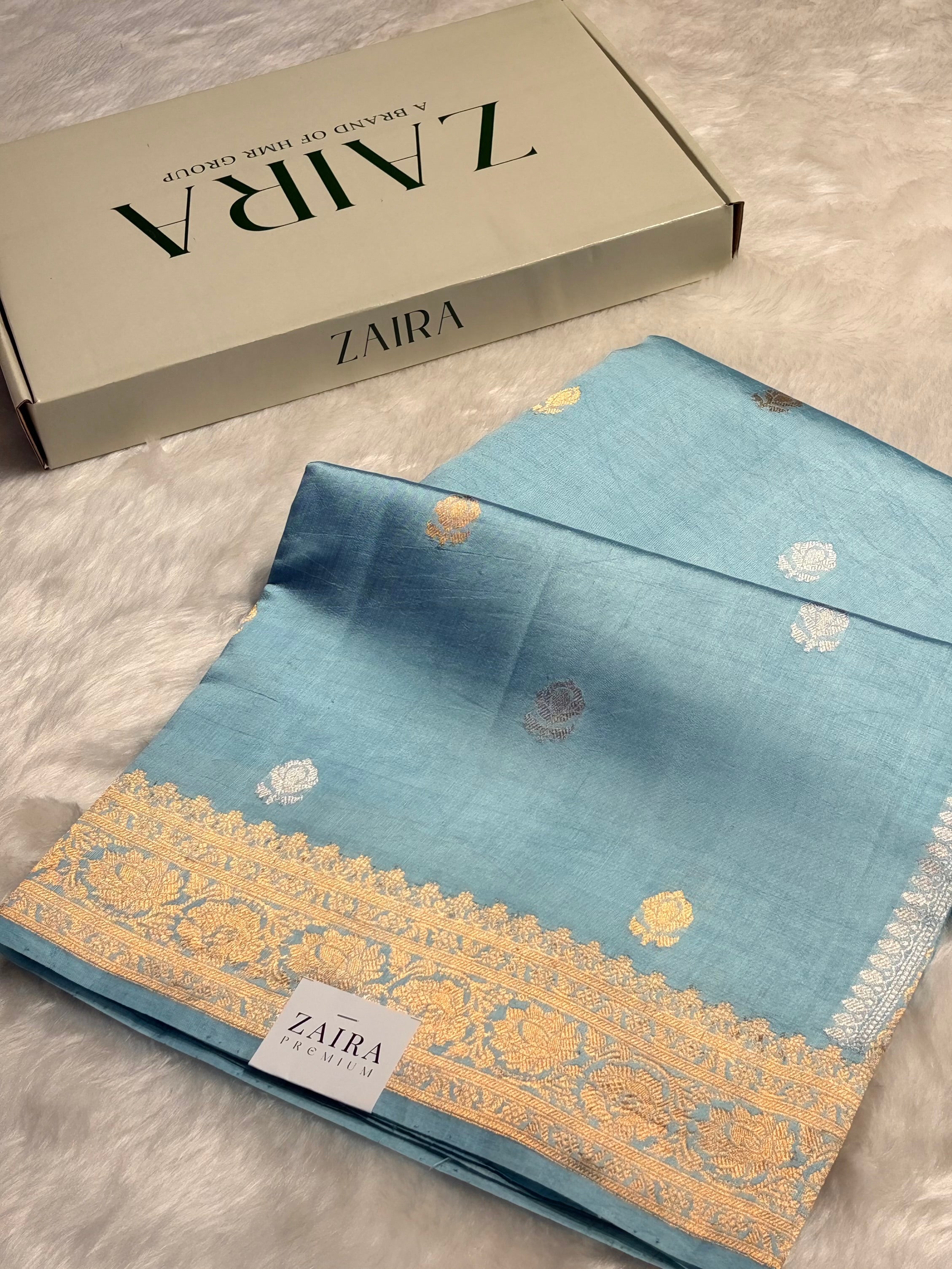 Sky Blue Shades Boota Handwoven Pure Raw Mango Silk RM-07