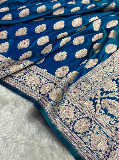 Peacock Shades Banarasi Boota Pattern Floral Mashru Silk Saree MSM-105