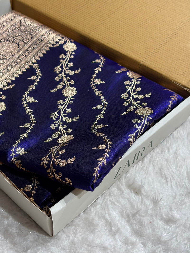 Satin Silk Cross Pattern in Royal Blue Shades SS37