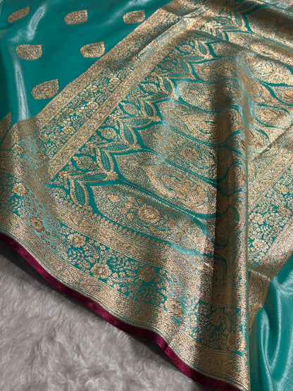 Ultra Light Weight Satin Silk Boota in Sea Green Shades SS05