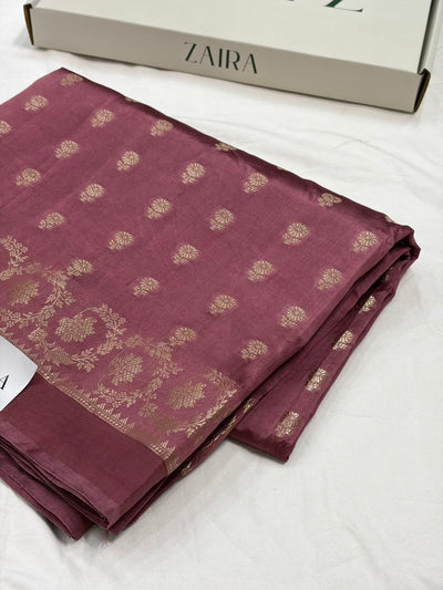 Mauve Flower Booti Pure Caramel Silk Saree