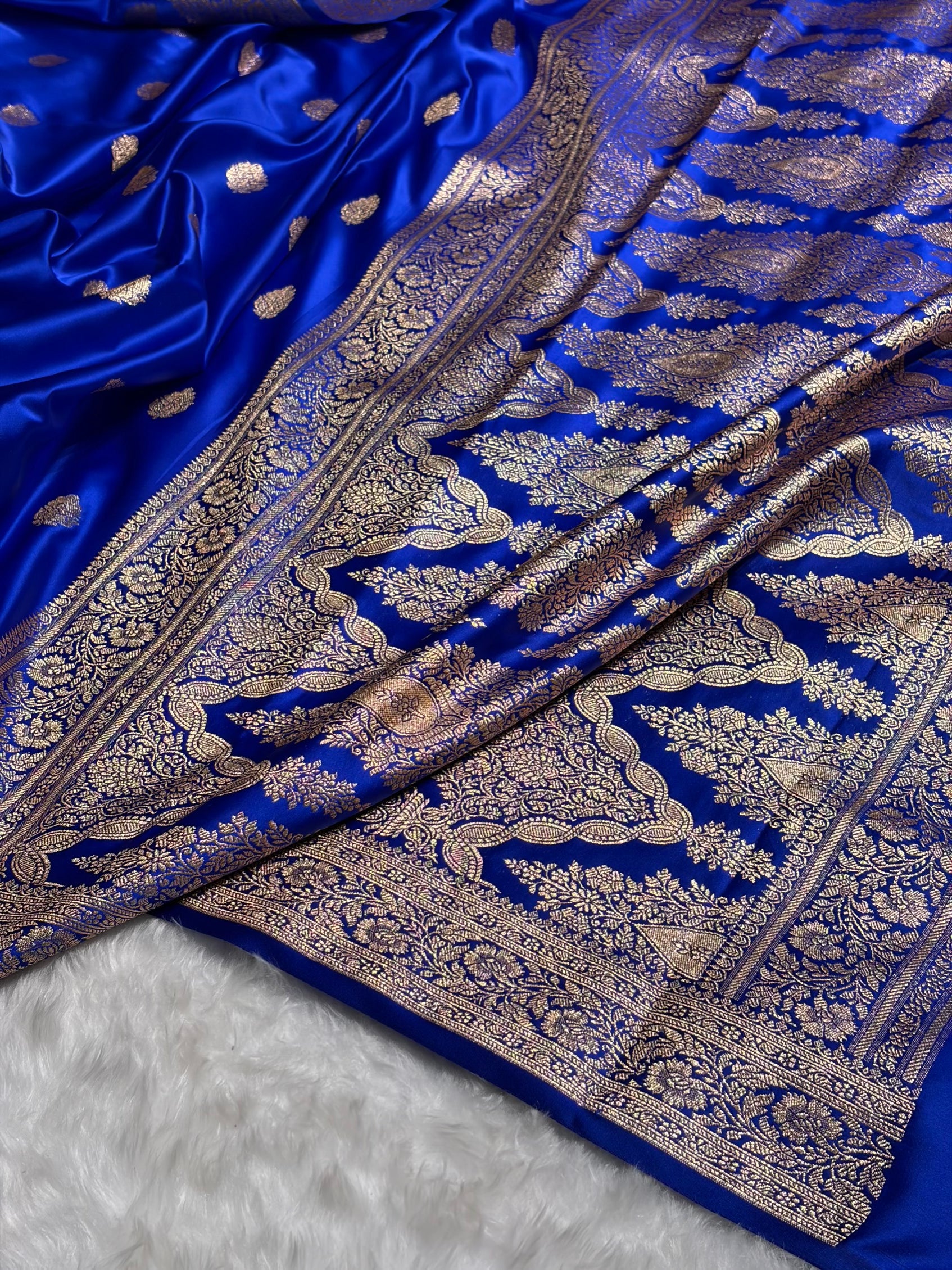 Royal Blue Booti Pattern Satin Katan Silk Saree SK65