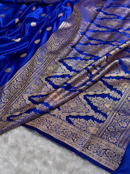 Royal Blue Booti Pattern Satin Katan Silk Saree SK65
