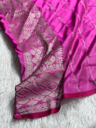 Banarasi Pink Shades Tanchoi Motif Mashru Silk Saree
