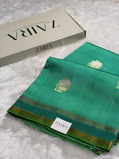 Sea Green Boota Handwoven Raw Mango Silk RM-29