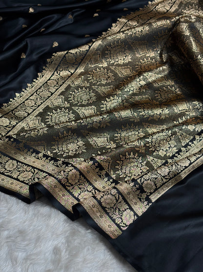 Black Booti Pattern Satin Katan Silk Saree SK66