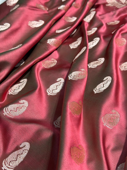 Cross Mauve Kairi Motif Mashru Silk Saree