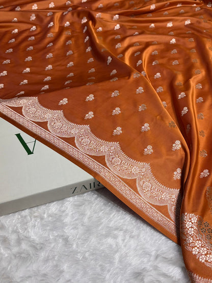 Rusty Orange Scallop Booti Mashru Silk Banarasi Saree MSM-35
