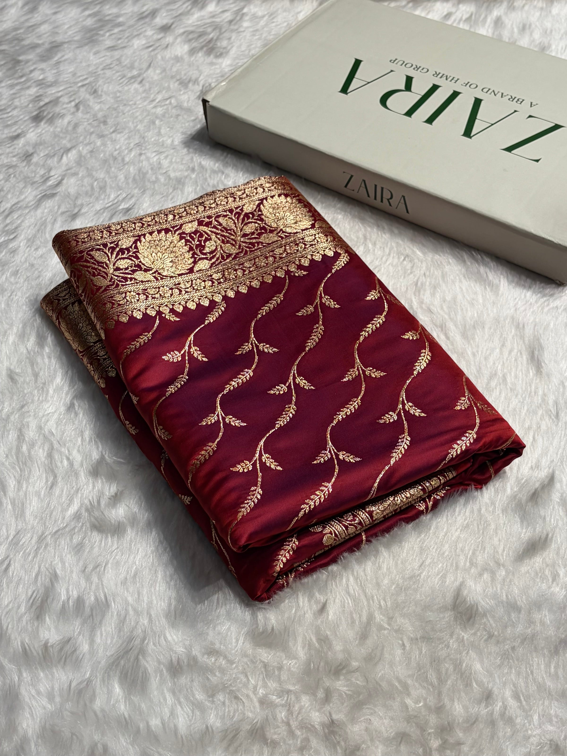 Reddish Magenta Pattern Satin Katan Silk saree SK37