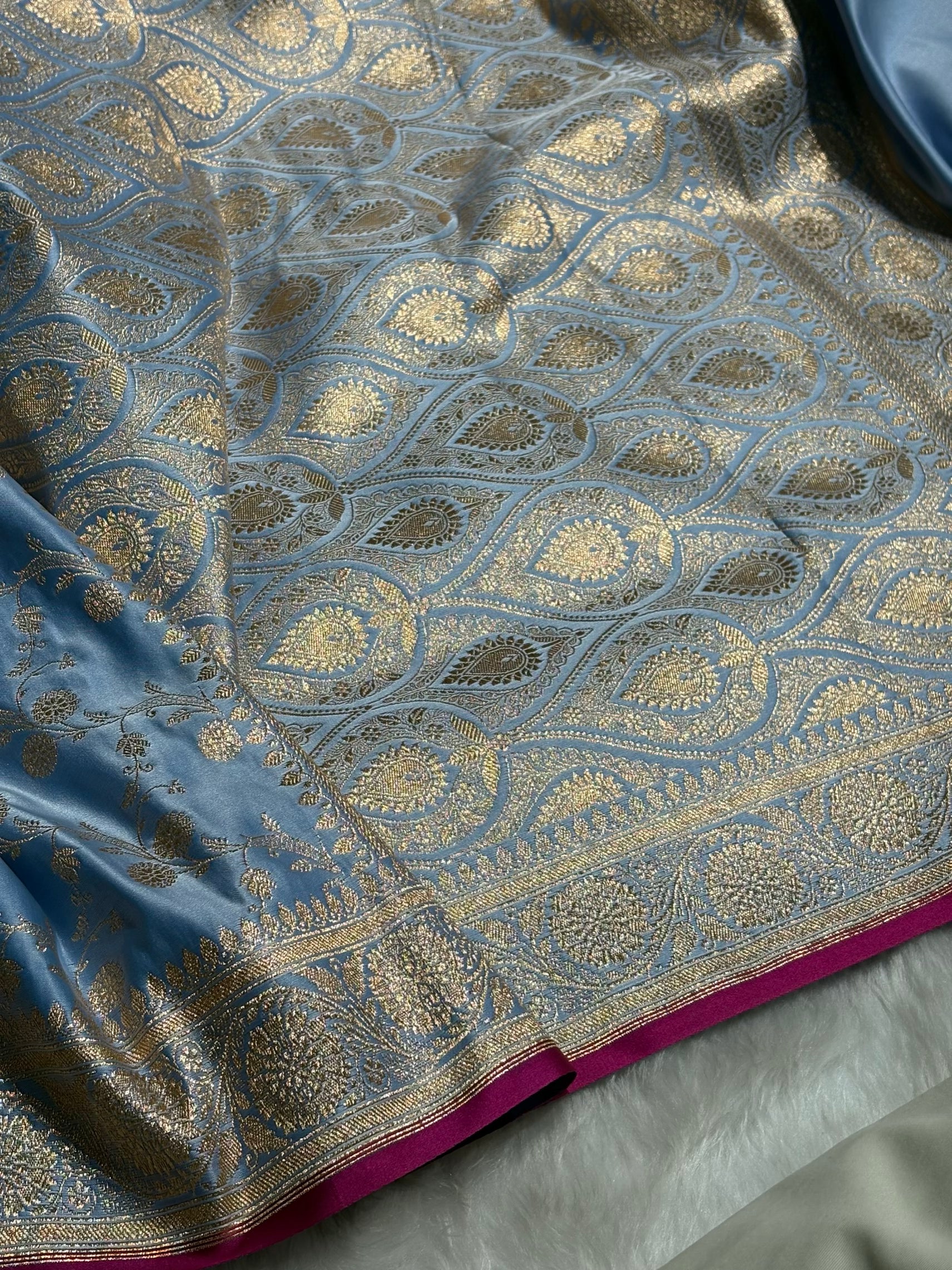 Nile Blue  Cross Satin Katan Silk Saree SK17