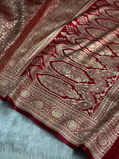 Red Shades Brocket Satin Silk Saree Banarasi Saree Shades SS30
