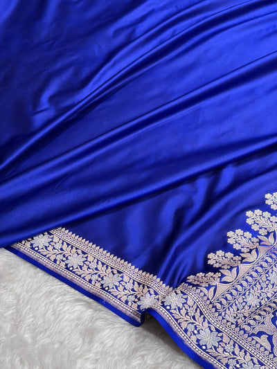 Royal Blue Shades Plain Banarasi With Minakari Floral Border Mashru Silk Saree MSM-123