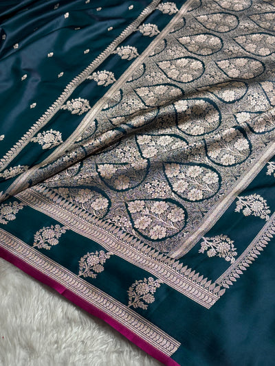 Peacock Shade With Booti Pattern Mashru Silk Saree