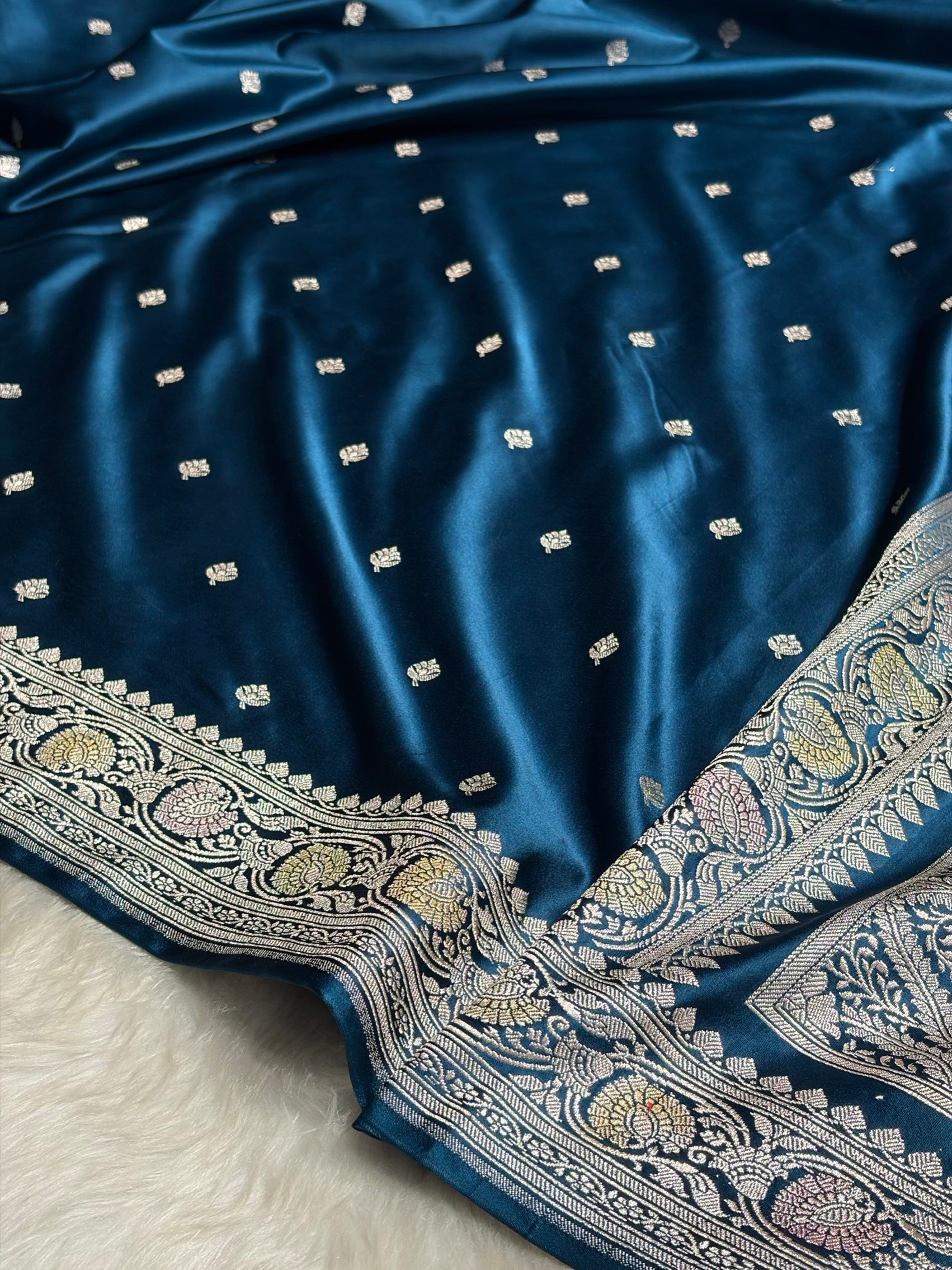 Banarasi German Blue Minakari Booti Mashru Silk Saree MS10