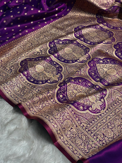 Ultra Light Weight Satin Silk Booti in Purple Cross Shades SS06