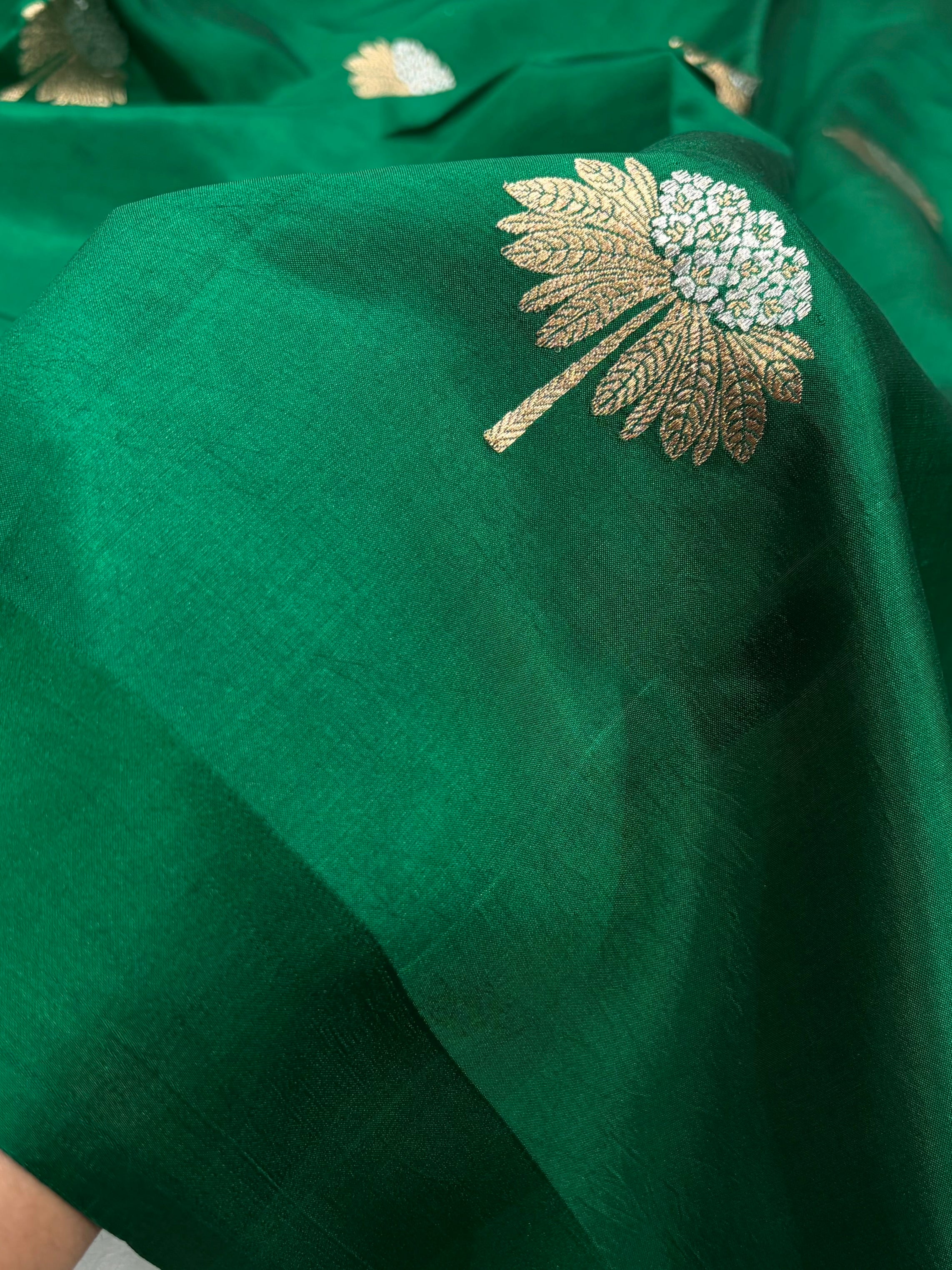 Bottle Green Shades Meena Boota Handwoven Pure Paper Silk RM-43