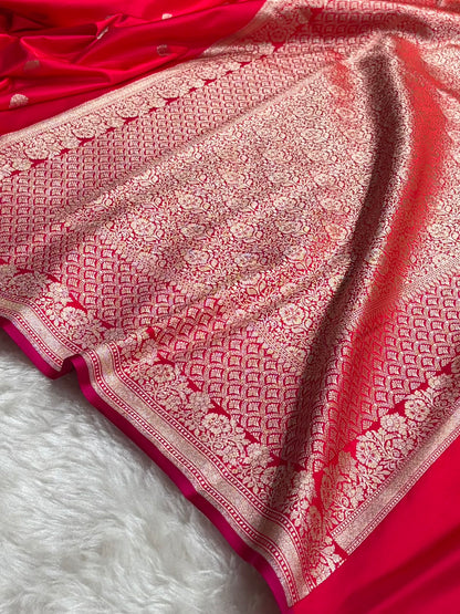 Banarasi Cross Red Shades Floral Boota Mashru Silk Saree MSM-60