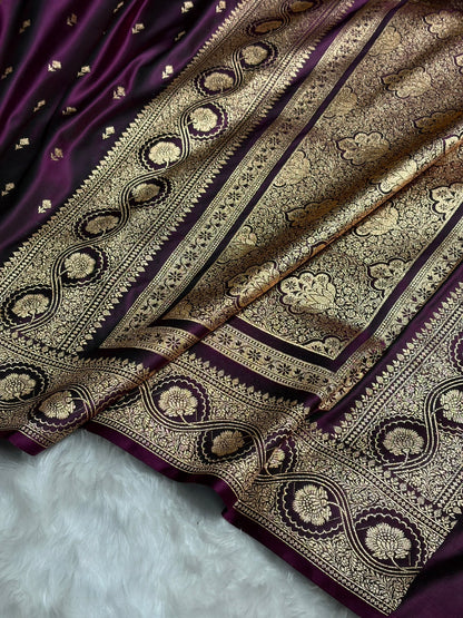 Wine Booti Pattern Satin Katan Silk Saree SK54
