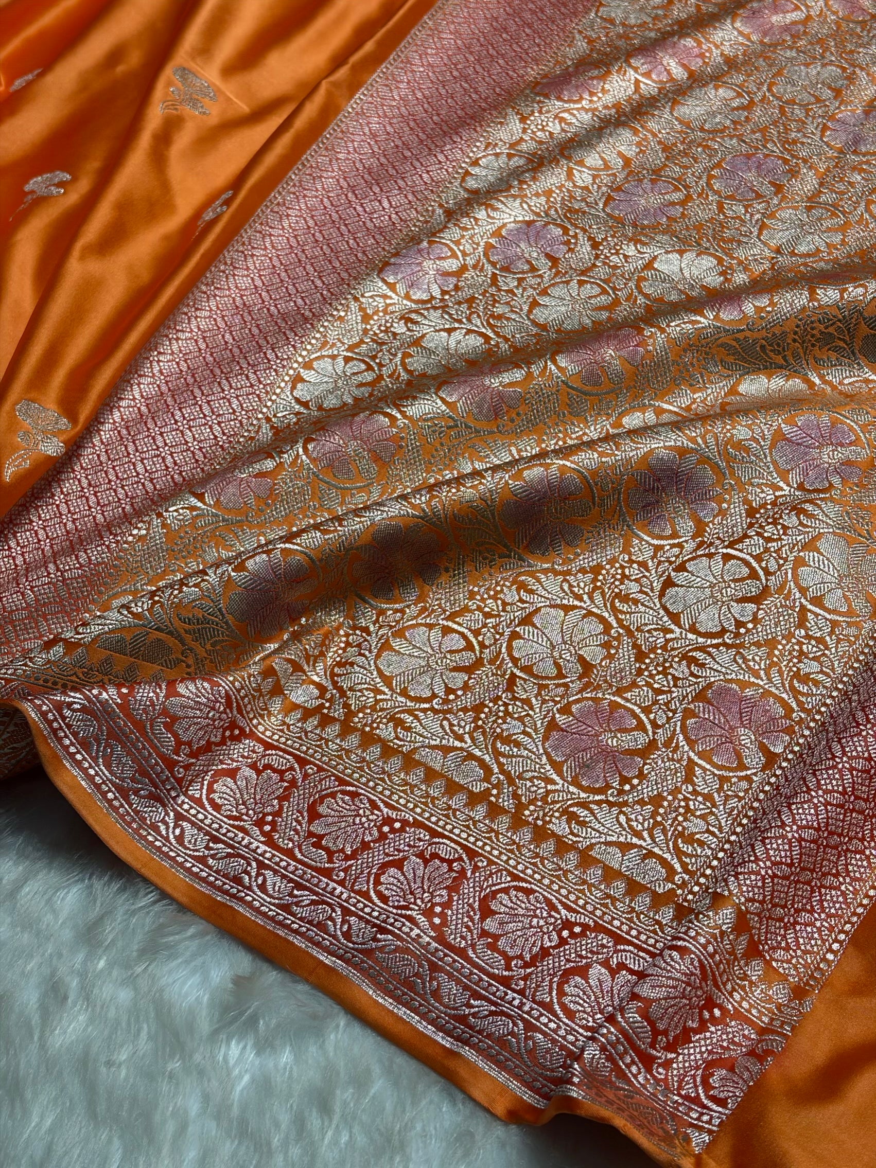 Orange Shades Minakari Boota Mashru Silk Saree MS51
