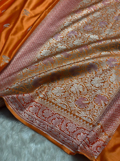 Orange Shades Minakari Boota Mashru Silk Saree MS51