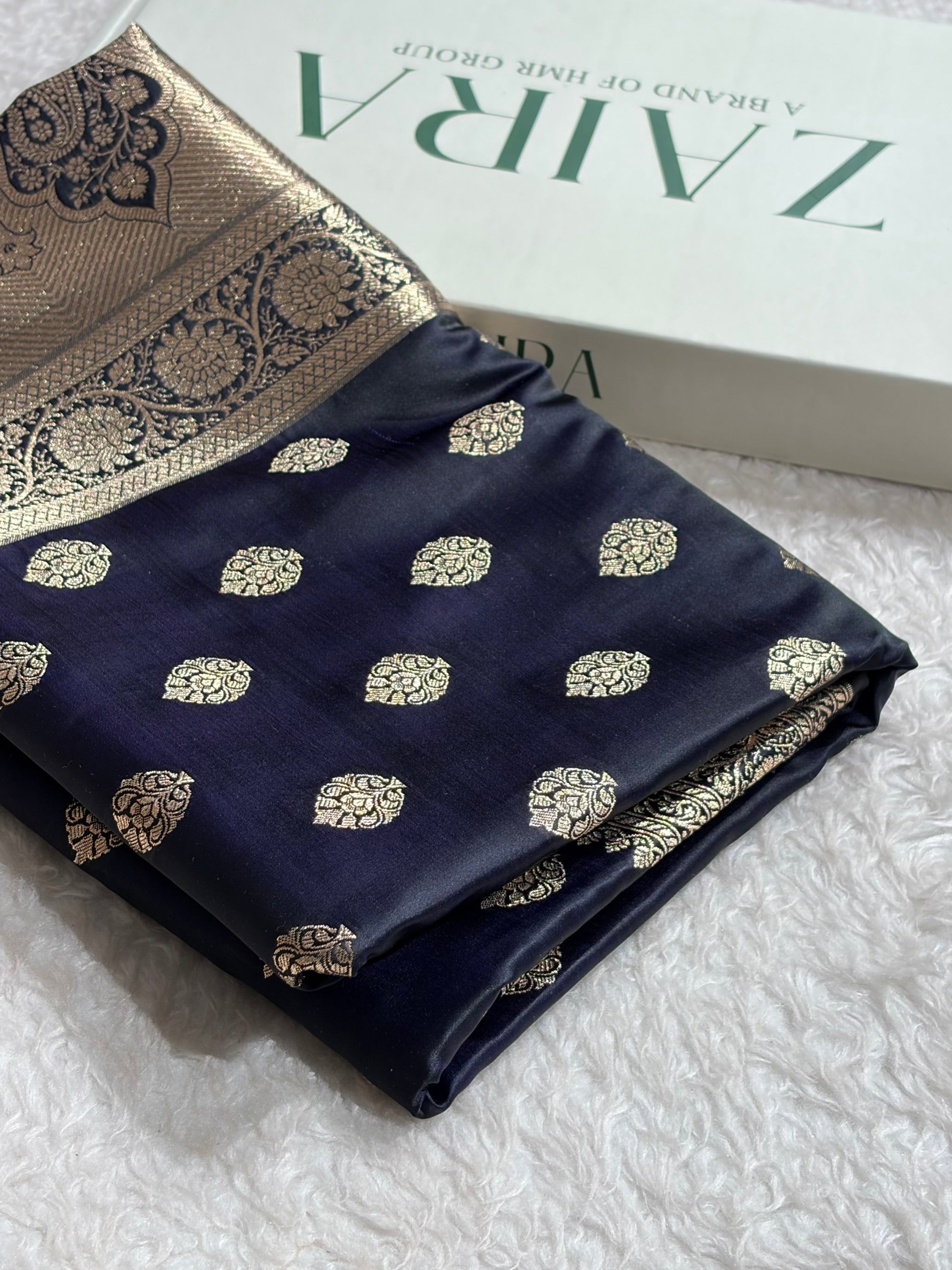 Boota Katan Silk Saree In Dark Navy Blue Shades SK02