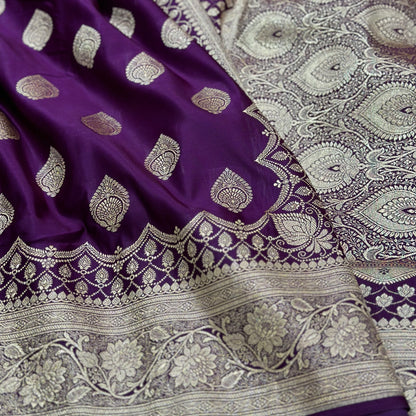 Boota Katan Silk Saree In Purple Shades