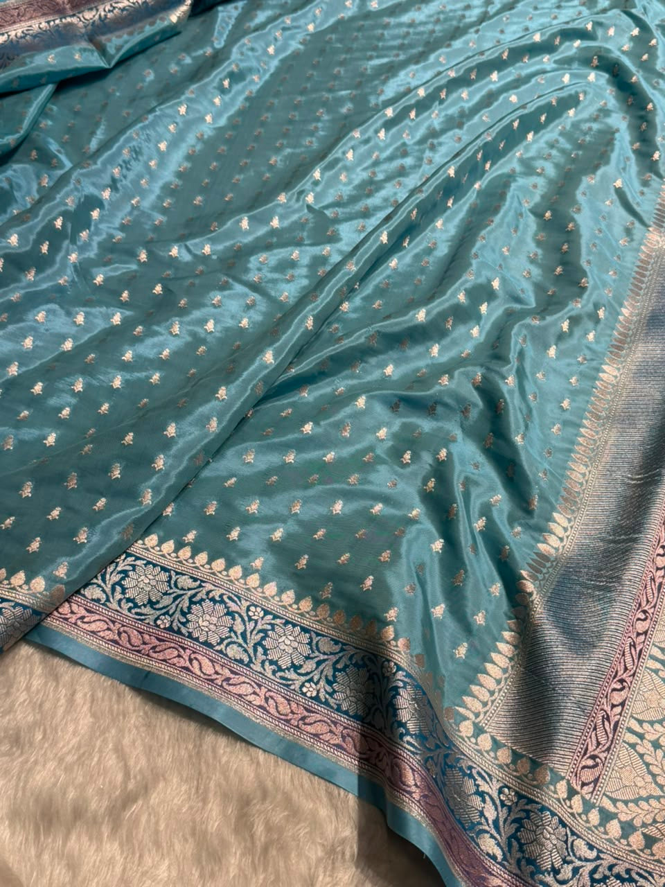 Sky Blue Shades With Contrast Border Crepe Silky Katan Banarasi Saree CSK-09
