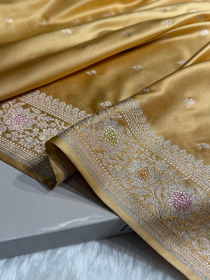 Lemon Shades With Minakari Border Booti Mashru Silk Saree MS77