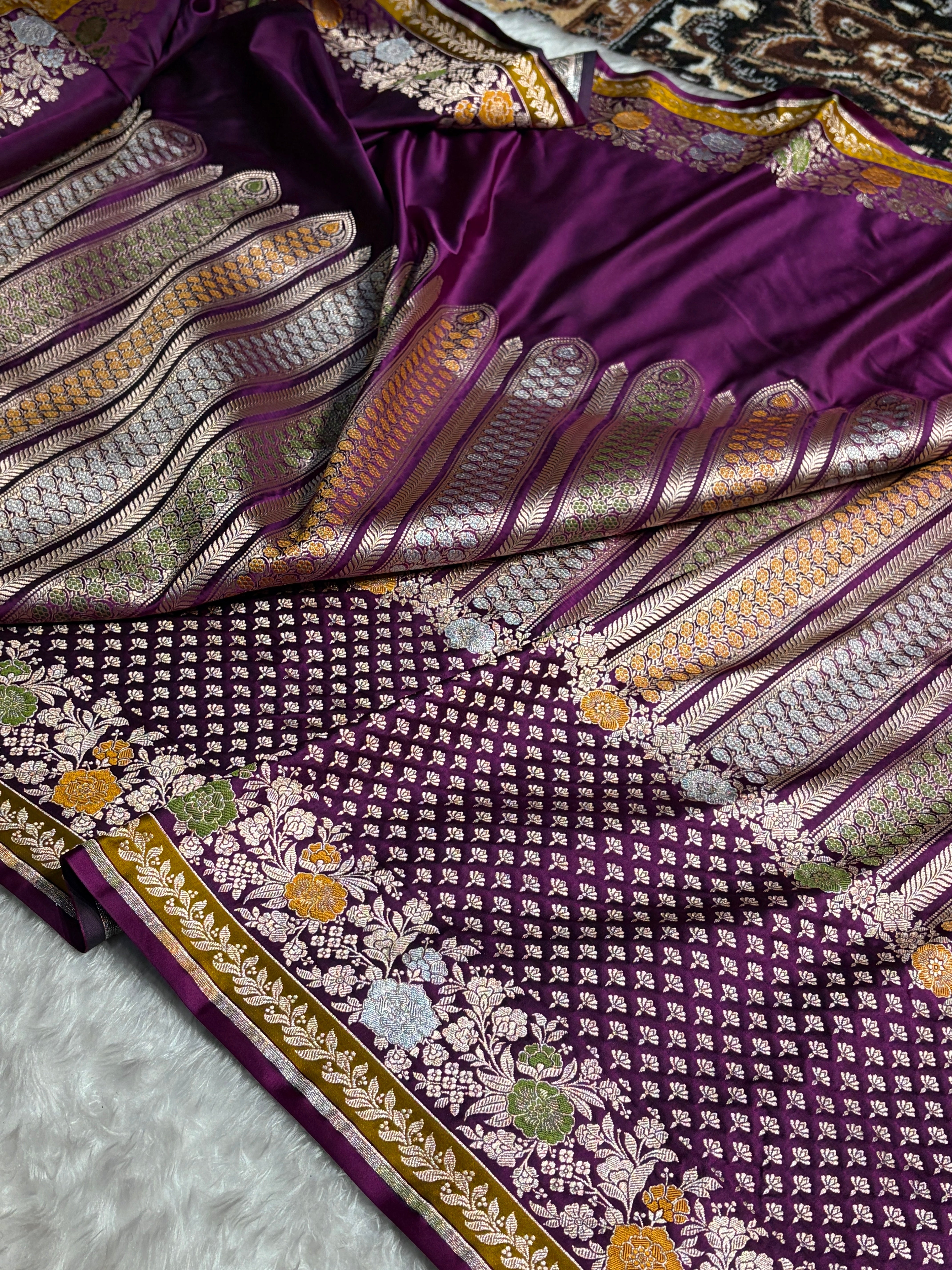 Banarasi Wine Shades Floral Minakari Skirt Border Mashru Silk Saree MSM-83