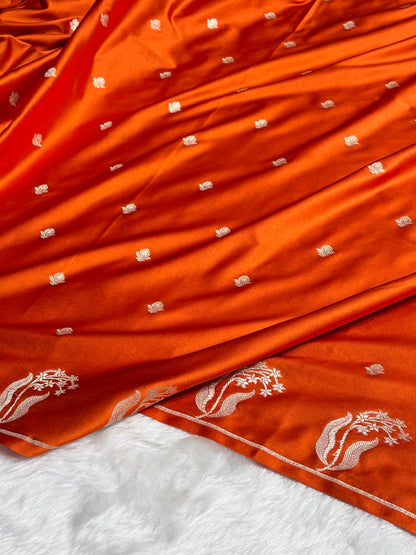 Orange Shades Floral Border Booti Mashru Silk Saree MS74