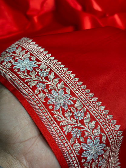 Red Shades Plain Banarasi With Minakari Floral Border Mashru Silk Saree MSM-123