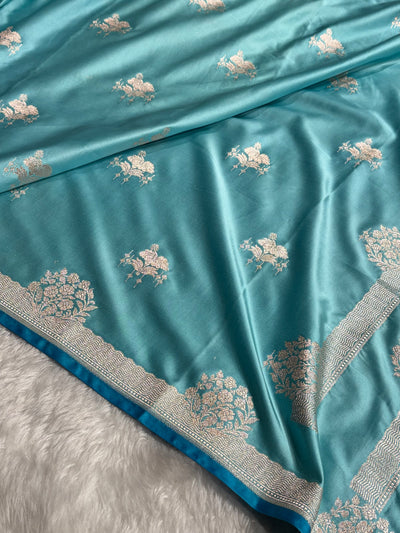 Banarasi Sky Blue Shades Floral Mashru Silk Saree MCS87