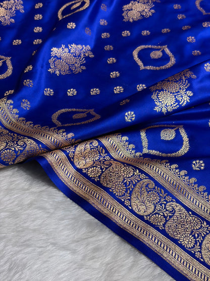 Banarasi Satin Katan Saree With Unique Boota in Royal Blue Shades SK92