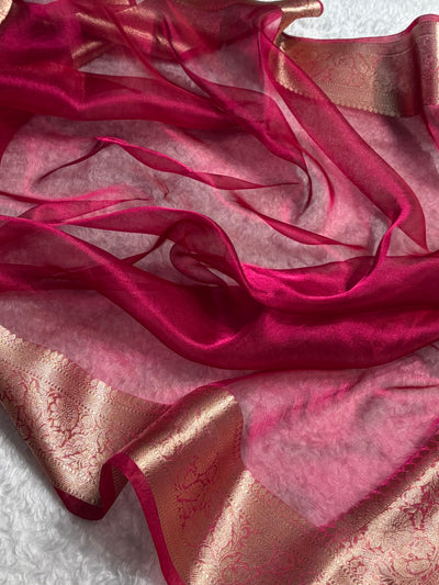 Banarasi Pink Shades Pure Tissue Silk Saree PT-60