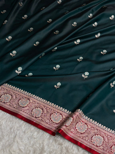 Dark Rama / Red Shades Banarasi Booti Pattern Mashru Silk Saree MSM-137