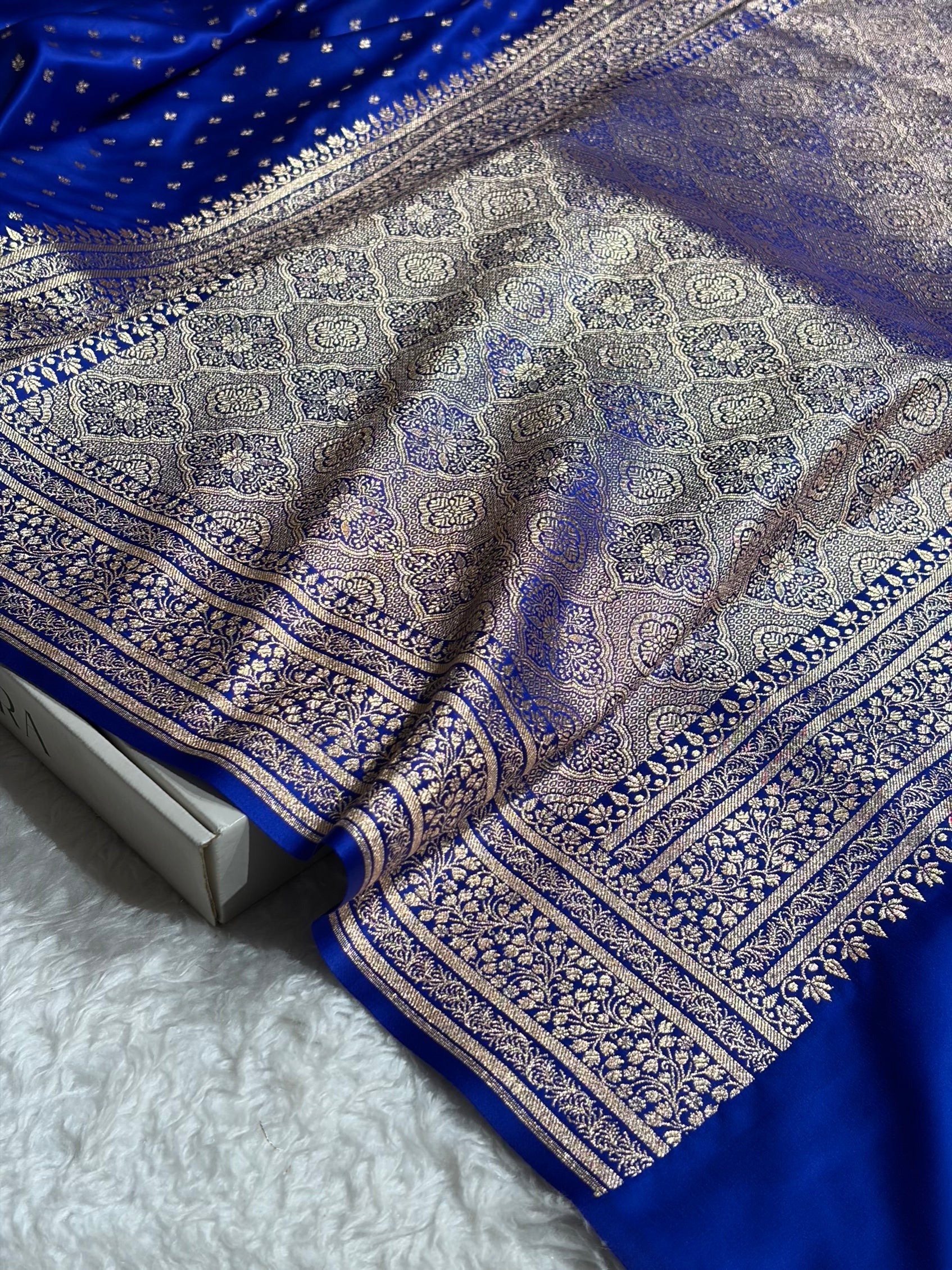 Banarasi Satin Katan Saree in Cross Royal Blue Shades SK88