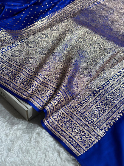 Banarasi Satin Katan Saree in Cross Royal Blue Shades SK88