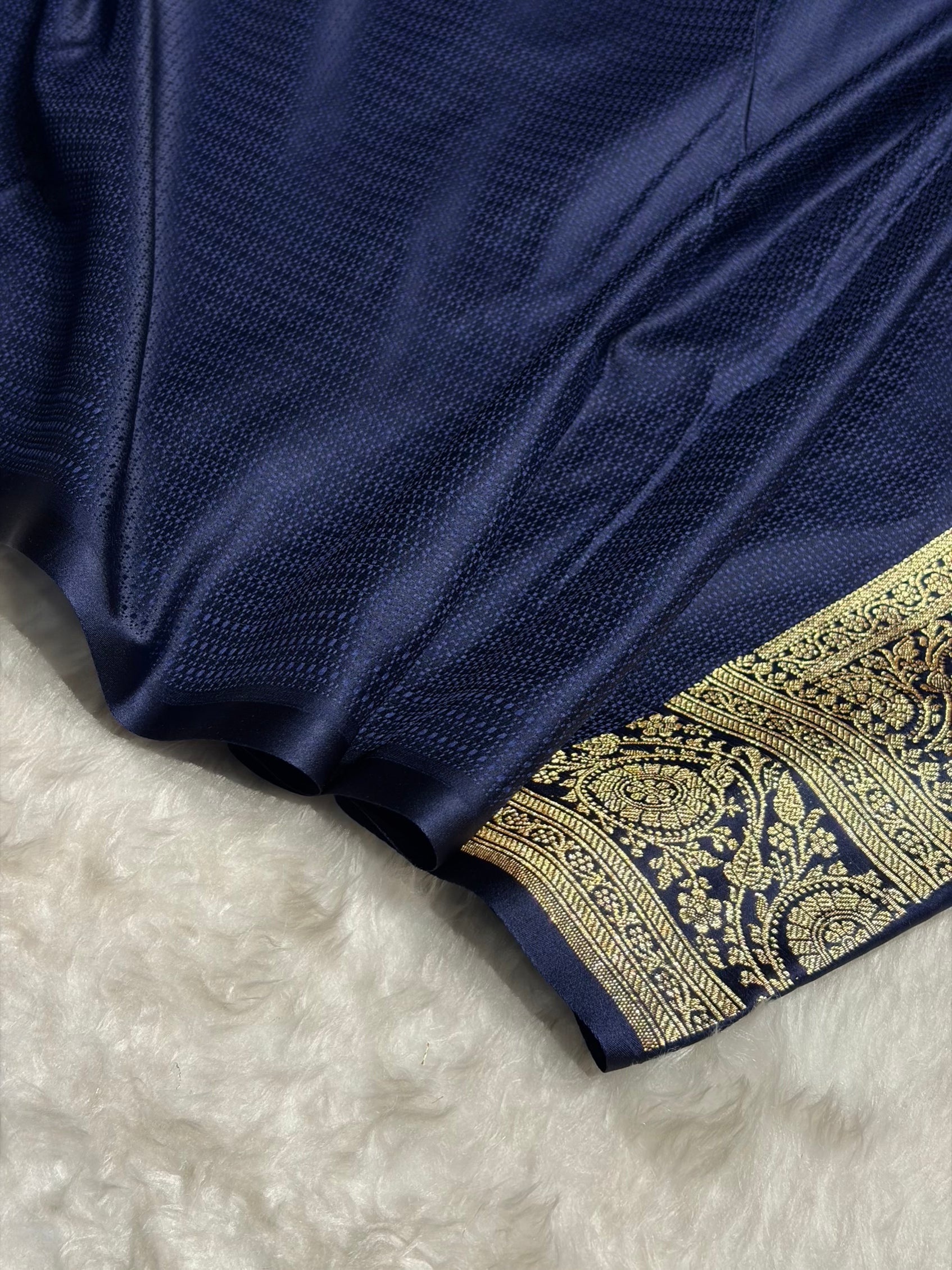 Banarasi Satin Katan Saree in Navy Blue Shades SK85