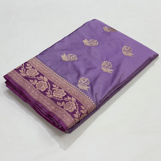 Contrast Lavender - Purple Combination Rose Motif Mashru Silk Saree